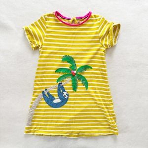 Mini Boden Yellow Striped Sloth Palm Tree Appliqué Dress